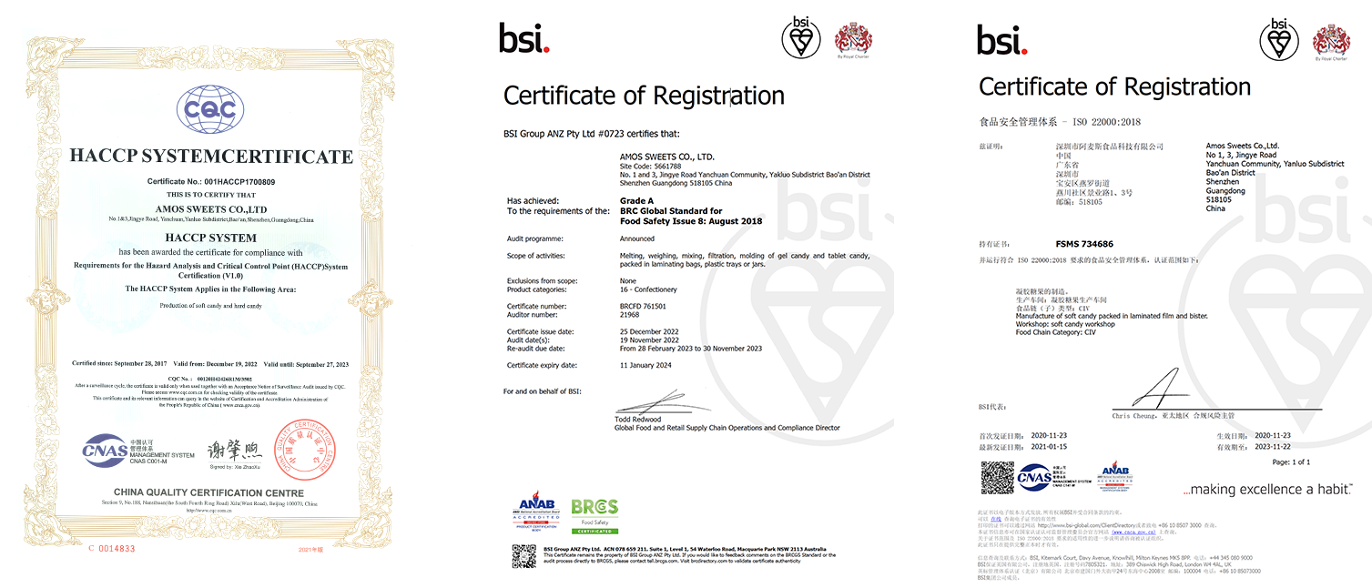 写真：HACCP、BRC、ISO22000